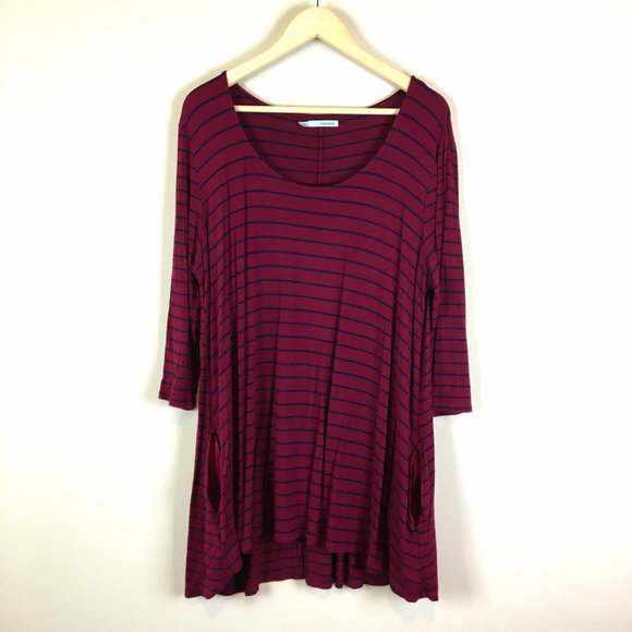 Maurices Tops - Maurices Cranberry Striped Swing Hem Pocket Tunic